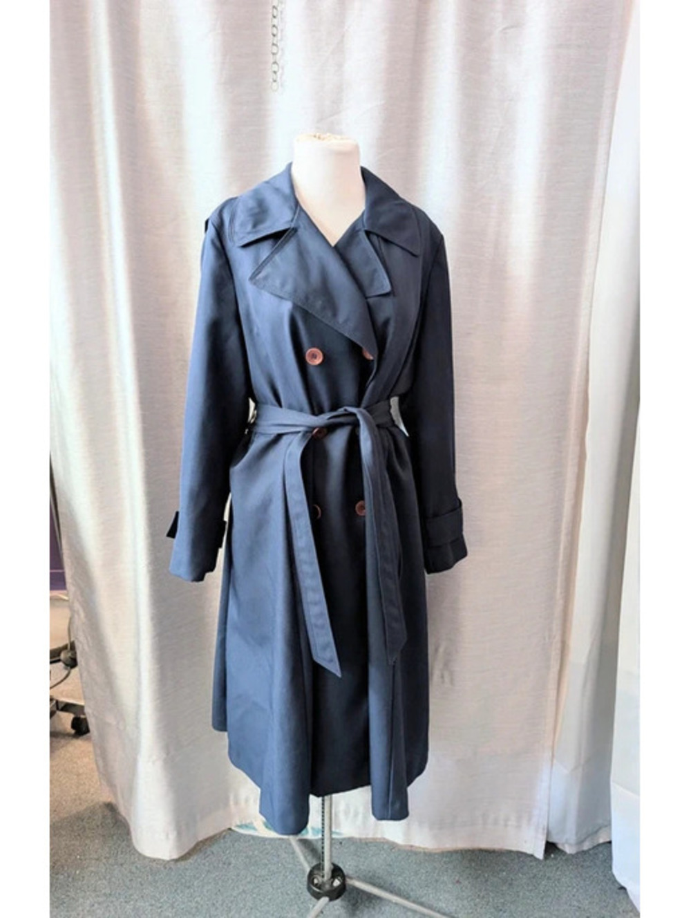 Vintage 70s Navy Blue Belted Trench Coat L